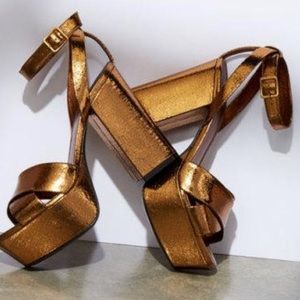 Saint Laurent Farrah Bronze Platforms